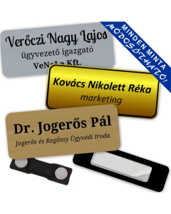 Névtábla kitűző 6 x 2,5 cm (1,6 mm vastag) egyedileg lézergravírozva - mágneses