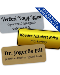 Névtábla kitűző 6 x 2,5 cm (1,6 mm vastag) egyedileg lézergravírozva - rögzítő nélkül