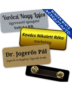 Névtábla kitűző 6 x 2,5 cm (1,6 mm vastag) egyedileg lézergravírozva - pillangózáras