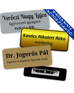 Névtábla kitűző 6 x 2,5 cm (1,6 mm vastag) egyedileg lézergravírozva - biztosítótűs