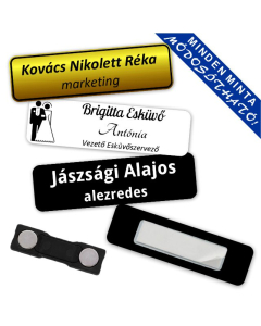 Névtábla kitűző 7 x 2 cm (1,6 mm vastag) egyedileg lézergravírozva - mágneses
