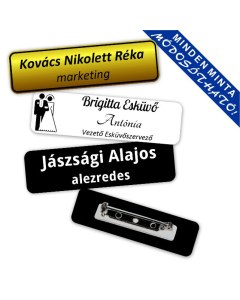 Névtábla kitűző 7 x 2 cm (1,6 mm vastag) egyedileg lézergravírozva - biztosítótűs
