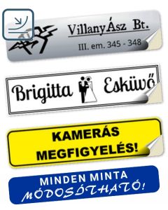 Céges vagy Névmatrica 8 x 2 cm ÖNTAPADÓS (0,1 vagy 0,2 mm vastag) egyedileg lézergravírozva