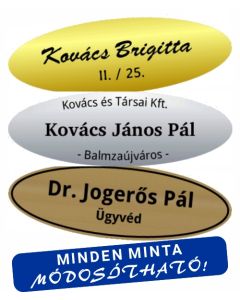 Cégtábla vagy Névtábla 12 x 4 cm (ovális, 1,6 mm vastag) egyedileg lézergravírozva