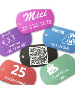 Biléta, gravírozható, dögcédula, eloxált alumínium, nagy, 50 x 29 x 1 mm - 1 oldalas gravírozással