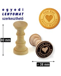 Sütibélyegző natúr fa, 8 cm magas, max. ø 38 mm egyedi lenyomattal