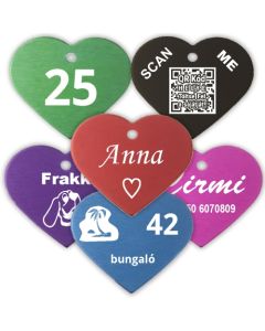 Biléta (szív) eloxált alumínium (nagy) 38 x 32 mm x 1 mm - 1 oldalas lézergravírozással